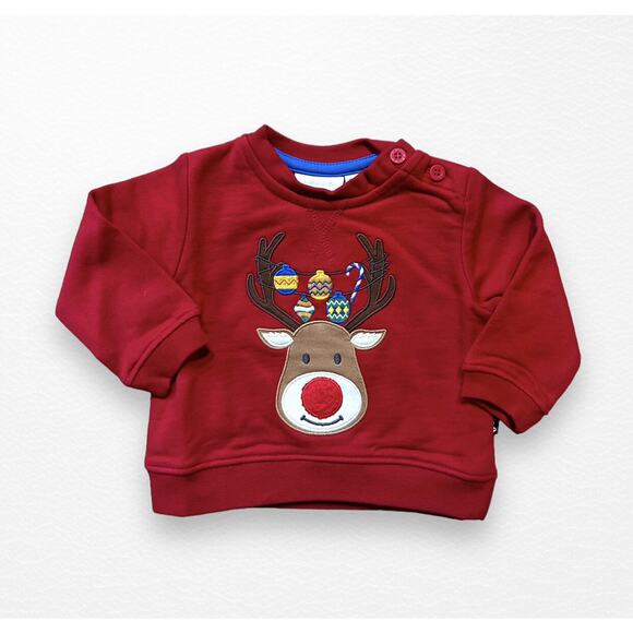 NWT JoJo Maman Bebe Reindeer Sweatshirt, 0-3 Months - Picture 1 of 10